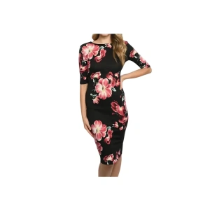 Elegant Black Floral Midi Dress