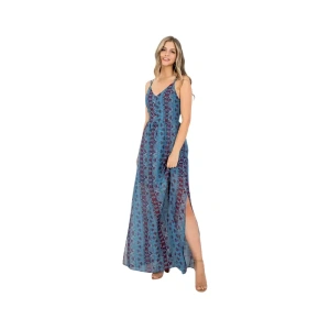 Beautiful Blue Patterned Maxi Dress with Side Slit