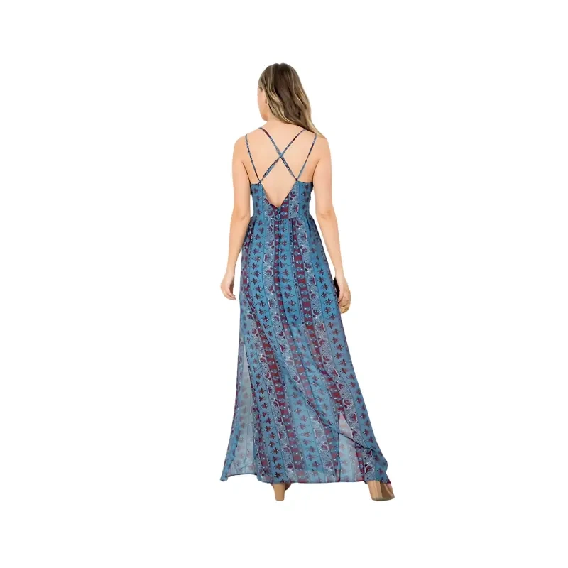 Beautiful Blue Patterned Maxi Dress with Side Slit1