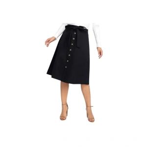 Chic Black Button-Front Midi Skirt with Belt