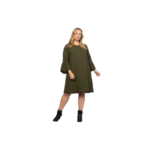 Beautiful Olive Green Dress with Bell Sleeves & Eyelet Detail
