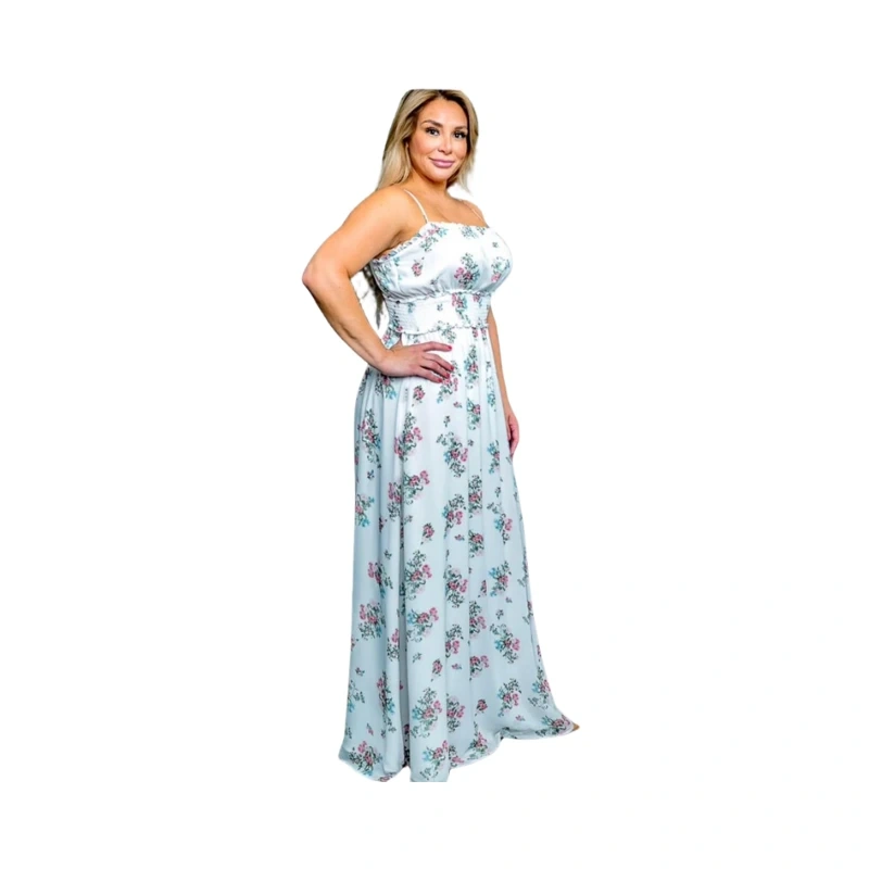 Floral Print Maxi Dress with Spaghetti Straps - Elegant Summer Style1