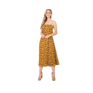 Beautiful Women's Mustard Floral Flounce Top Spaghetti Strap Maxi Dress