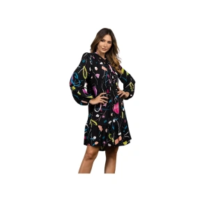 Elegant Black Patterned Dress with Long Sleeves