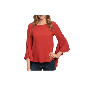 Maroon Round Neck Ladies Georgette Bell Sleeve Top