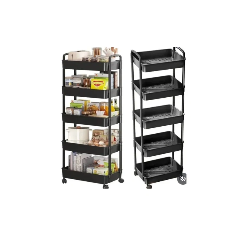 5-Tier Plastic Rolling Utility Cart with Handle