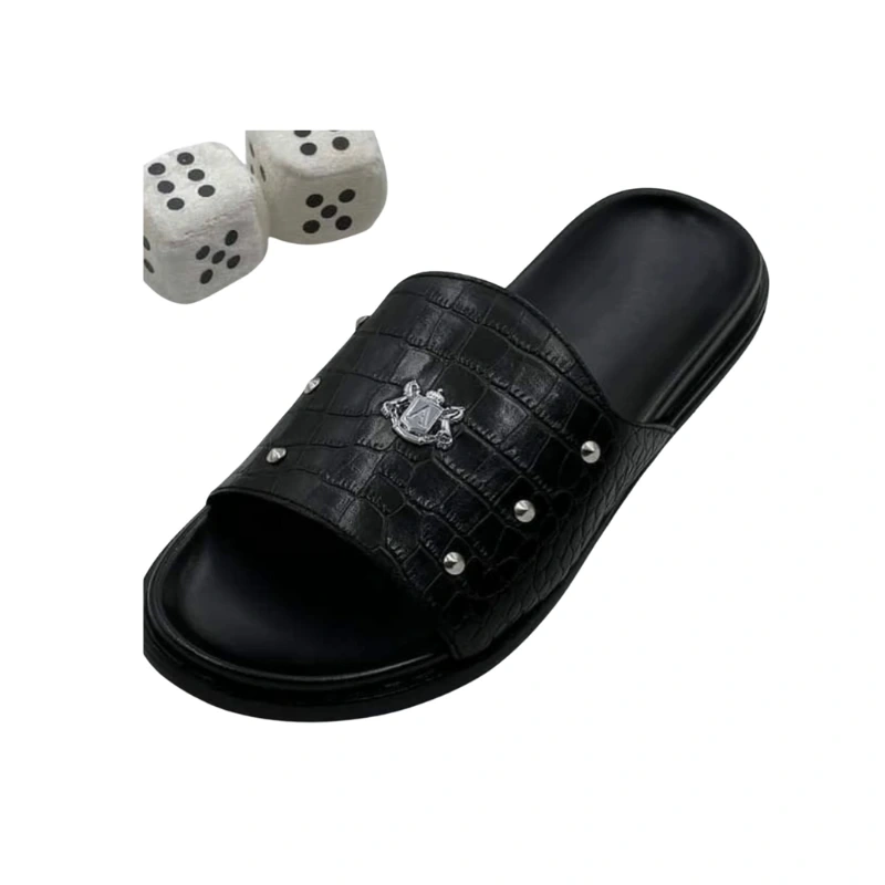 Black Crocodile-Effect Studded Sandals - Edgy Style & Comfort1