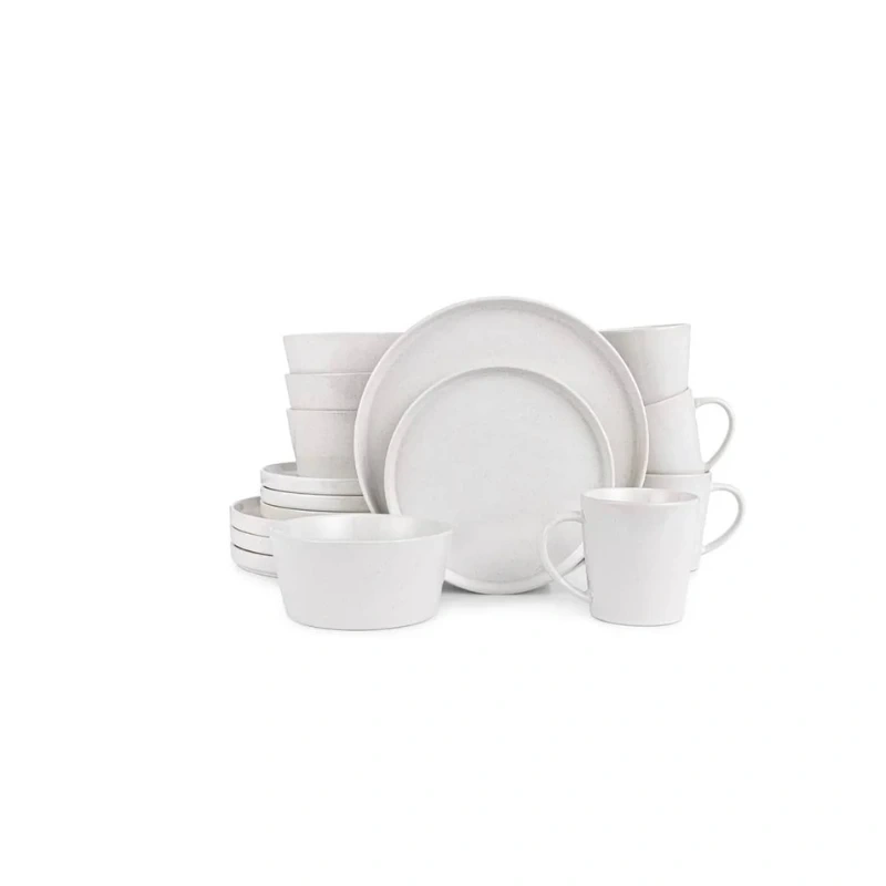 Stone Lain Albie 16-Piece Stoneware Round Dinnerware Set - White
