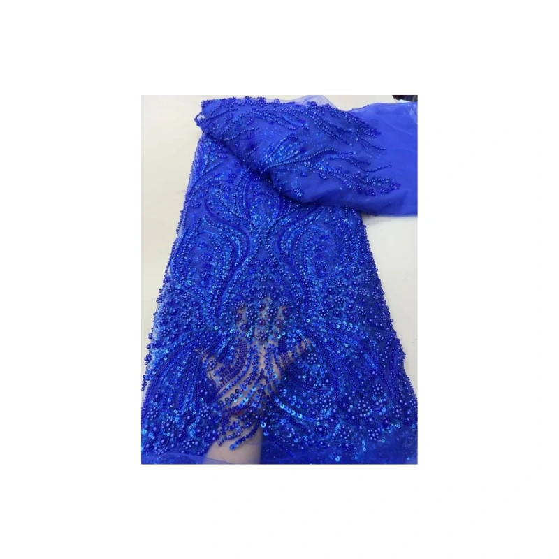 Elegant Blue Sequin Lace Fabric - 5Yards