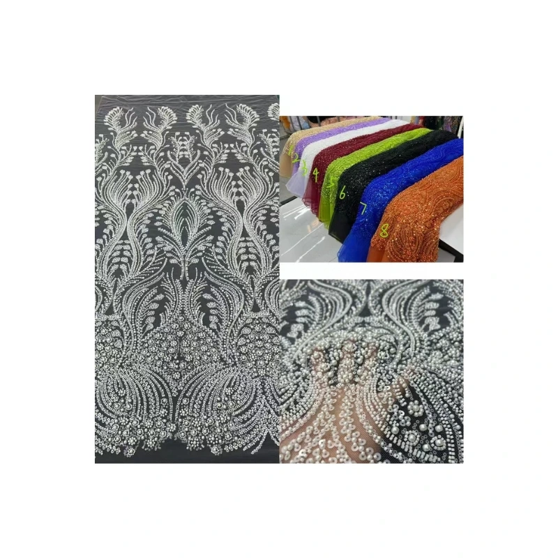 Elegant Blue Sequin Lace Fabric - 5Yards1