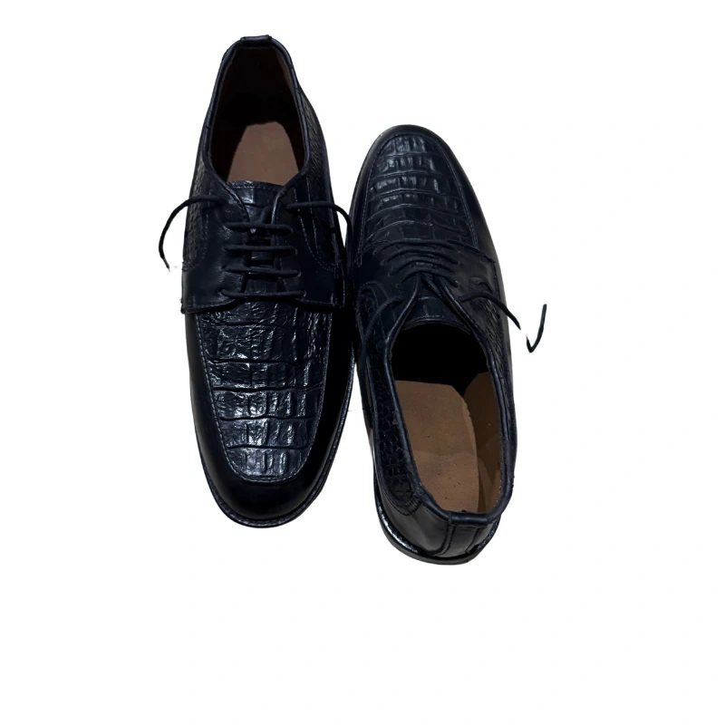Men’s Black Crocodile-Textured Leather Dress Shoes – Classic Lace-Up Formal Shoes