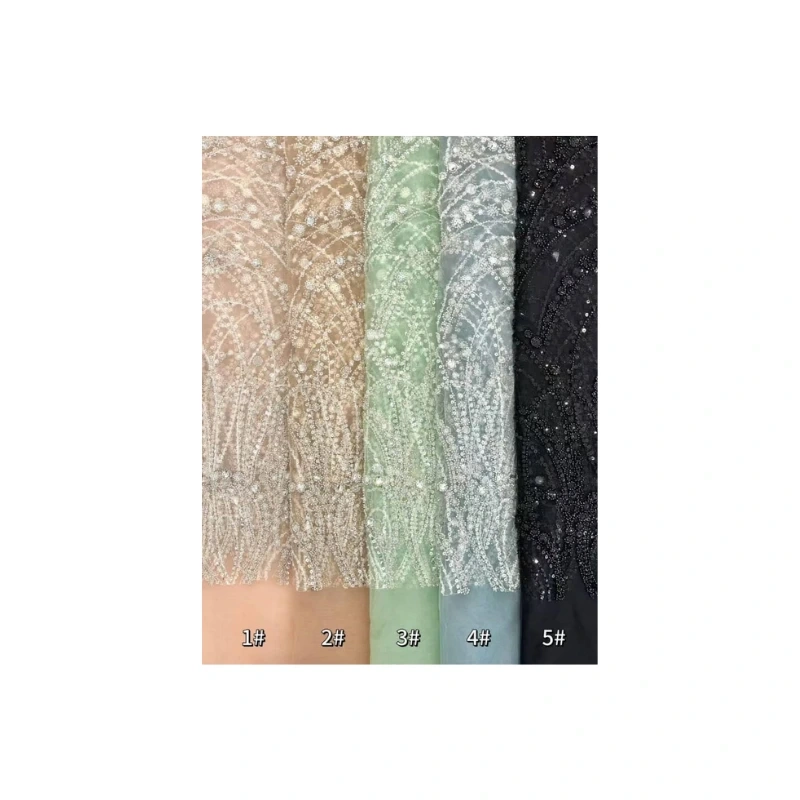 Elegant Green Sequined Crystal Stone Lace Fabric - 5Yards1