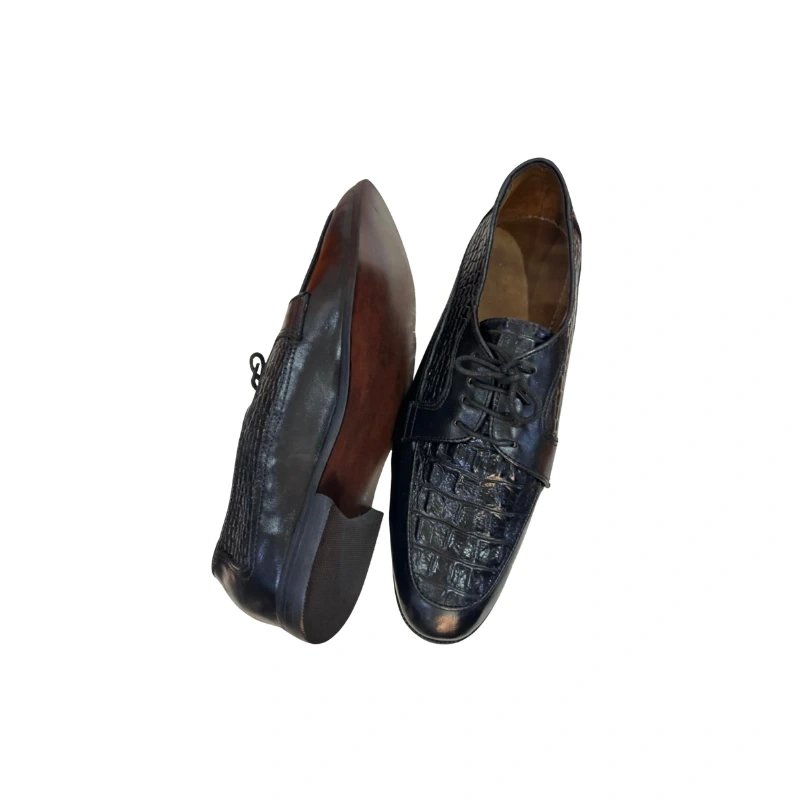 Men’s Black Crocodile-Textured Leather Dress Shoes – Classic Lace-Up Formal Shoes1