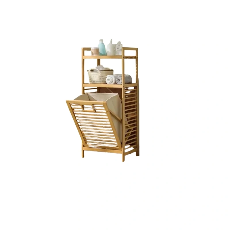 3-Tier Bamboo Laundry Hamper with Shelves