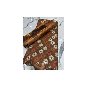 Elegant Brown and Orange Floral Swiss Voile Lace Fabric