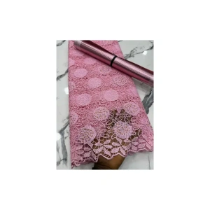 Elegant Pink Guipure Floral Lace Fabric - 5yards