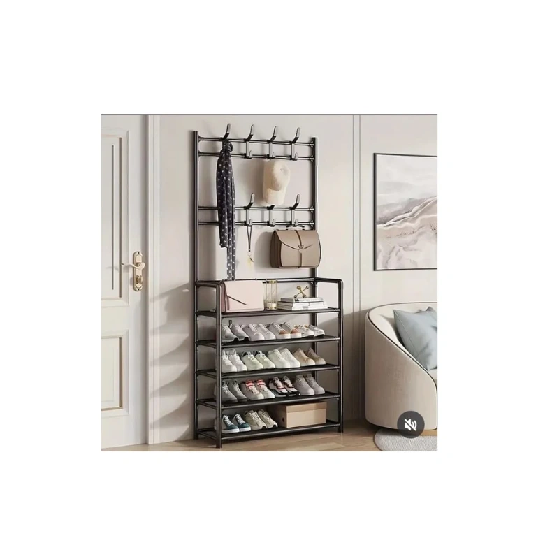 Multifunctional 2-in-1 Entryway Shoe Rack and Coat Hanger – 5-Tier Storage Shelf with Hooks