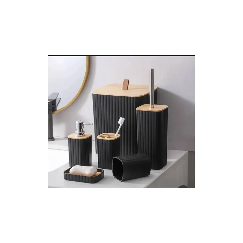 6pcs Eco-Friendly Plastic Bamboo Washroom Bathroom Accessories Set