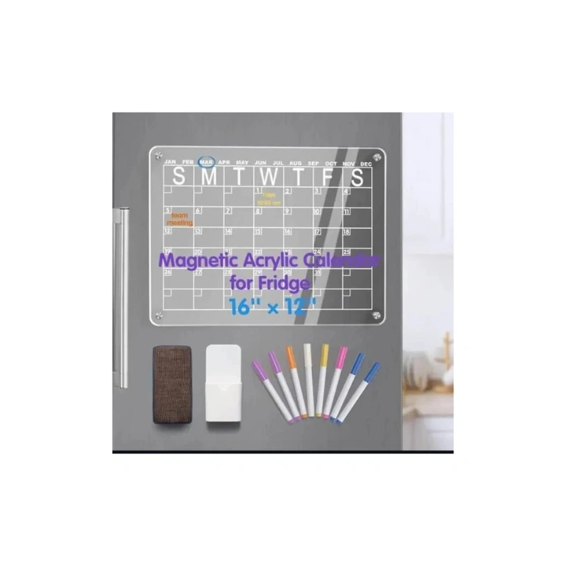 Magnetic Acrylic Calendar for Fridge - Clear Dry Erase Whiteboard Planner 16" x 12"
