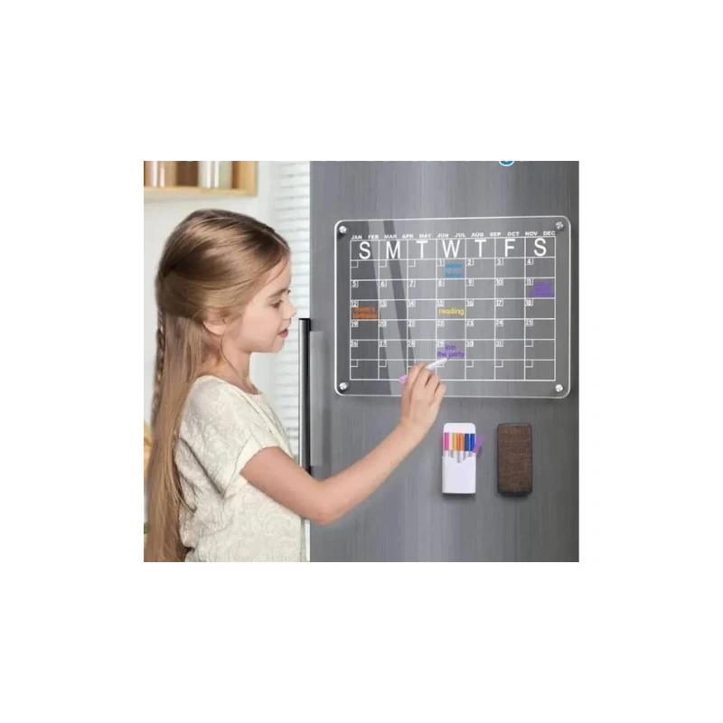 Magnetic Acrylic Calendar for Fridge - Clear Dry Erase Whiteboard Planner 16" x 12"1