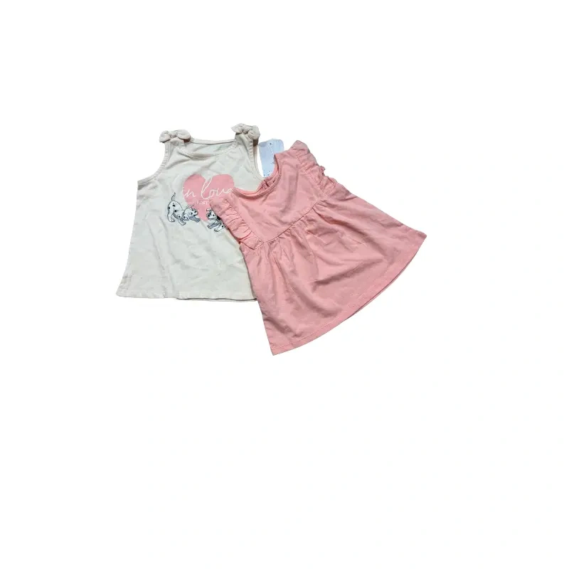 Beautiful Kiabi Baby Girl Outfit Set - "A Love" Tank Top & Ruffled Dress