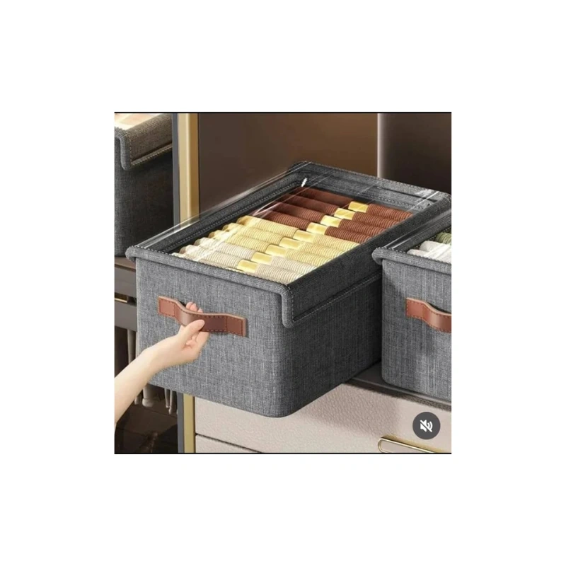 Foldable Storage Basket with Lid - Fabric Storage Bin Organizer