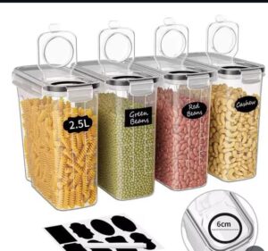 Airtight Food Storage Container Set – BPA-Free Kitchen Canisters with Labels & Measuring Spoons