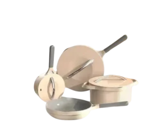 Non-Stick Ceramic Cookware Set – 5-Piece Induction-Compatible Pots & Pans with Lids (Beige Finish)