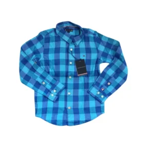 Denim Jeans & Casual Tommy Hilfiger Blue Plaid Long Sleeve Button-Down Shirt