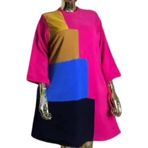 Women's Vibrant Patchwork Color Block A-Line Dress - Pink, Yellow, Blue, Black