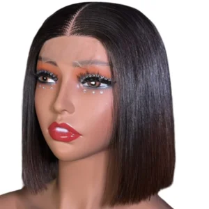 Classic Women's Blunt Bob Wig - Straight Human Hair Lace Wig, 8”Raw donor 2*6 brown tip