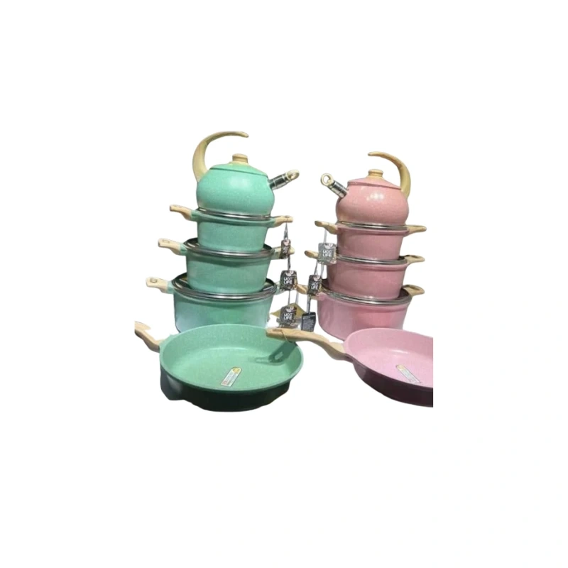 5pcs UCC Life Granite Cookware Set - Mint Green & Pink1