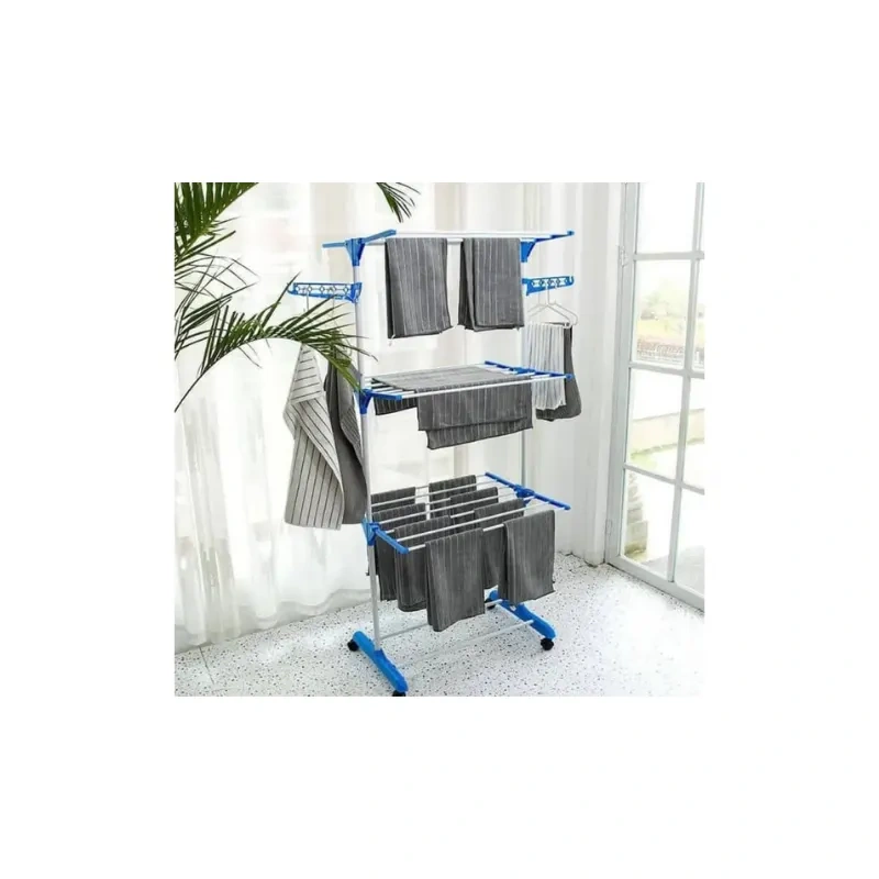3-Tier Foldable Clothes Drying Rack with Wheels