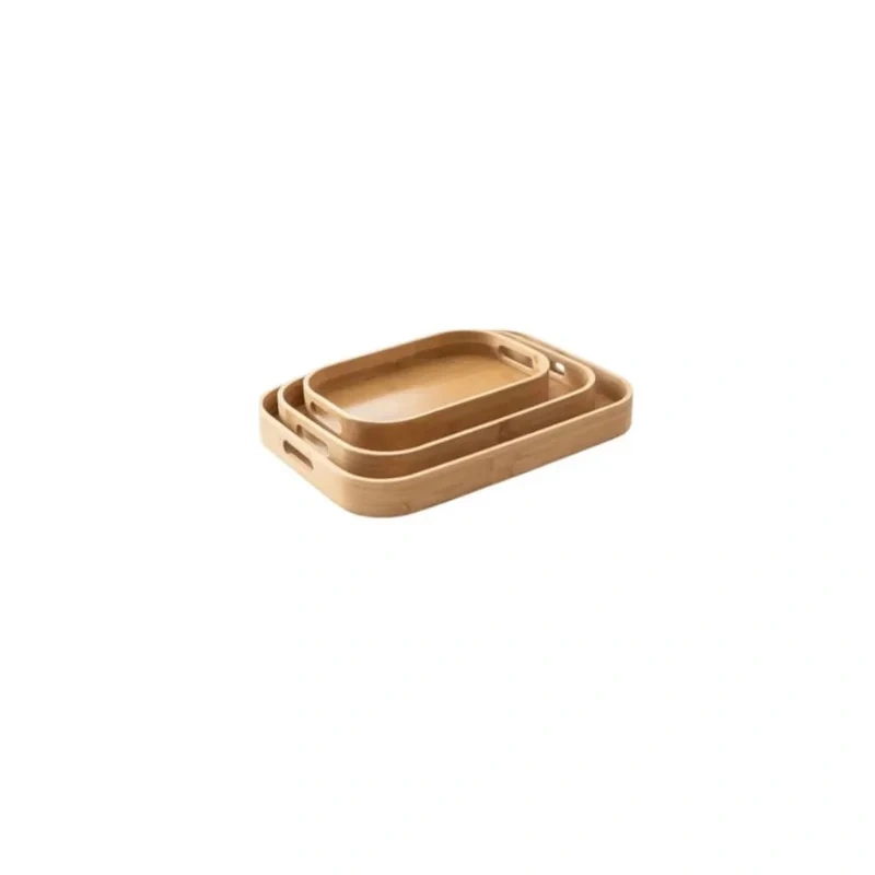 Set of 3 Bamboo Wooden Serving Trays with Handles2