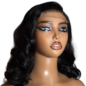 Elegant 14”5*5 SDD Wavy Bouncy Women's Black Wavy Bob Wig - Natural Look Human Hair Lace Wig