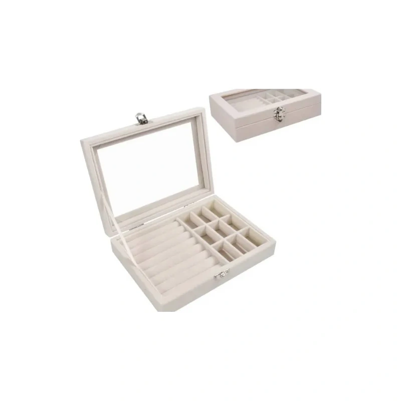 Velvet Jewelry Organizer Box with Clear Lid1
