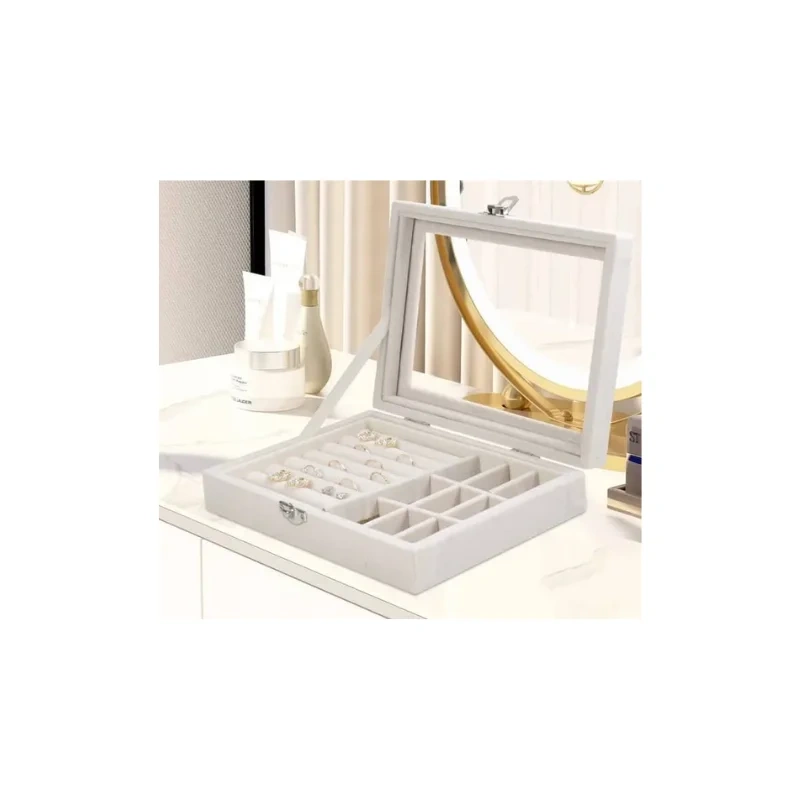 Velvet Jewelry Organizer Box with Clear Lid2