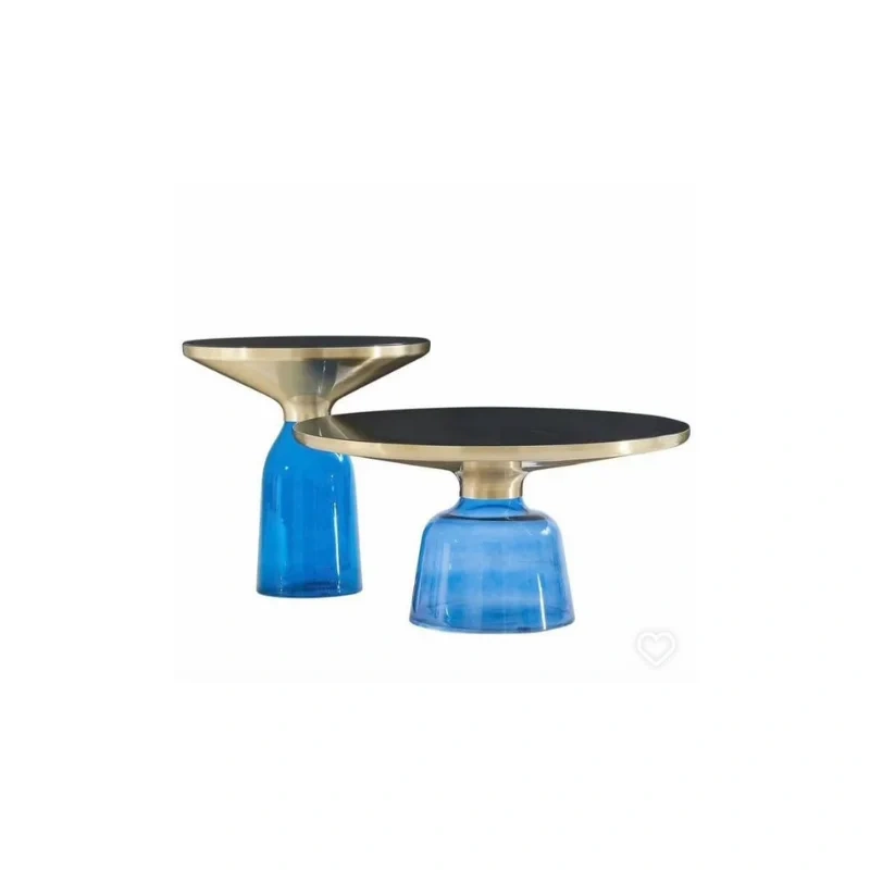 Modern Italian Accent CoffeTables - Blue Glass and Metal