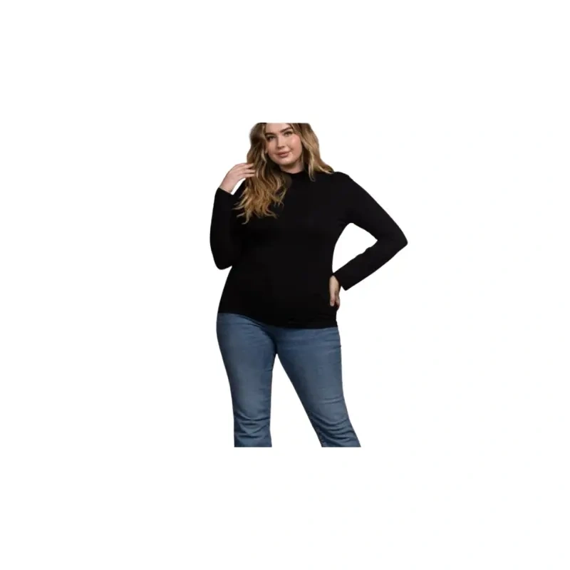 Chic Plus-Size Black Long Sleeve Turtleneck Top1