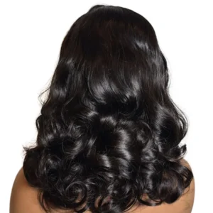Elegant 14”5*5 SDD Wavy Bouncy Women's Black Wavy Bob Wig - Natural Look Human Hair Lace Wig1