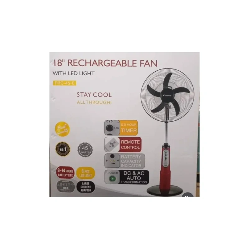 Century 18 Inch Rechargeable Fan with LED Light & Remote