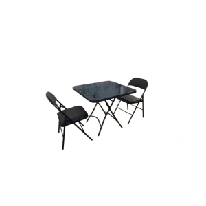 Modern Tempered Glass Table Set with Two Folding Chairs