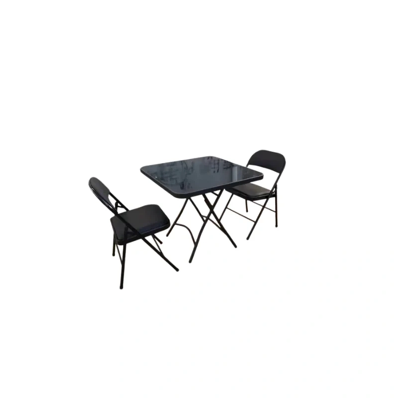 Modern Tempered Glass Table Set with Two Folding Chairs