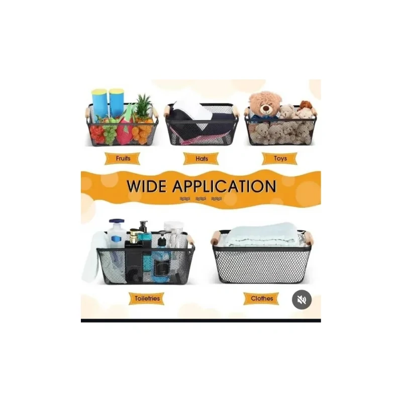 Maxcheck 6 Pack 3 Size Metal Wire Baskets with Wooden Handles