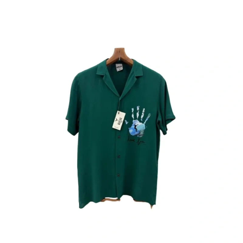 Men's Vintage Short Sleeve Graphic Print Camp Shirt - Unique Hand & Earth Design
