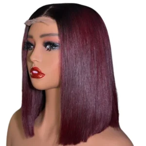 Chic Women's 10”Burgundy Luxury 2*6/ Red Straight Long Bob Wig - Human Hair Lace Wig1