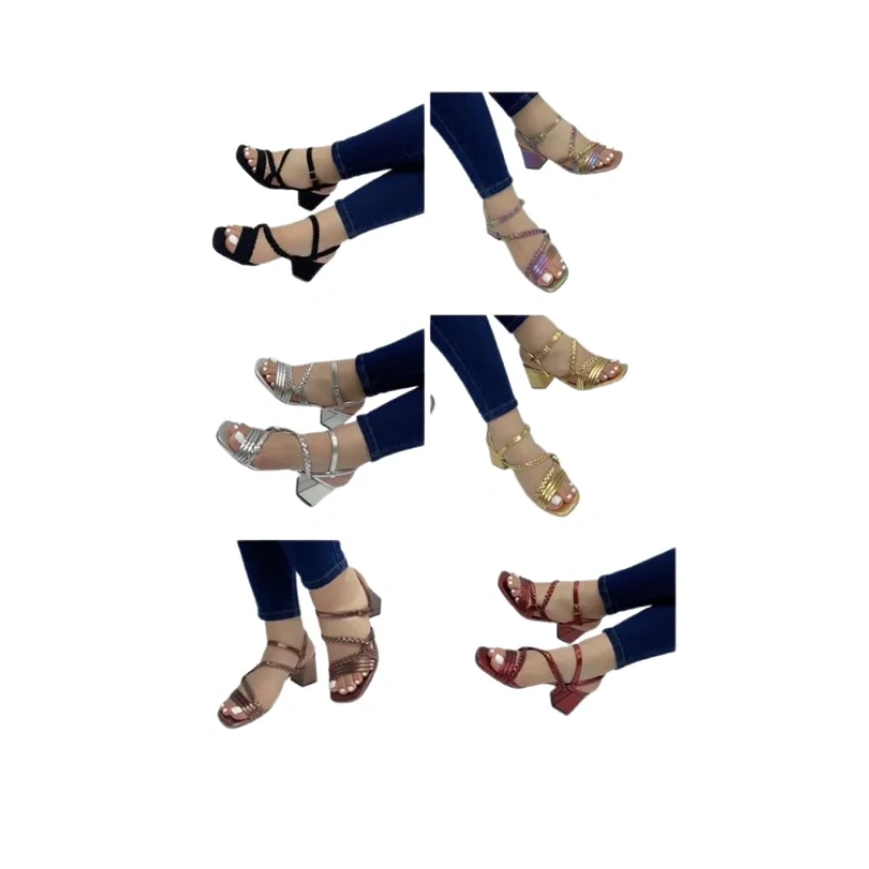 Beautiful Women's Metallic Strap Block Heel Sandals - Elegant Party Shoes1