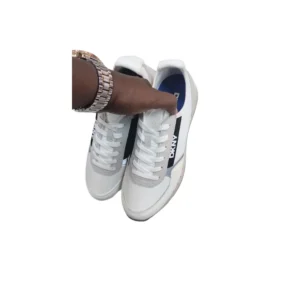DKNY Men's White Runner Mixed Media Sneakers - Casual Lifestyle Shoes