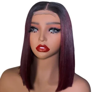 Chic Women's 10”Burgundy Luxury 2*6/ Red Straight Long Bob Wig - Human Hair Lace Wig