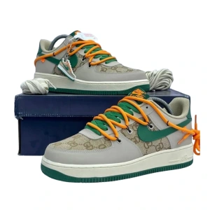 Custom Nike Air Force 1 Sneakers - Beige, Green & Orange